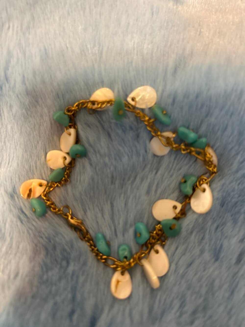 Vintage Turquoise Style Jewelry Set Charm Bracelet Clip On Earrings
